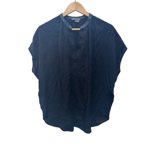 Vince silk leather Women's Black Top round hem